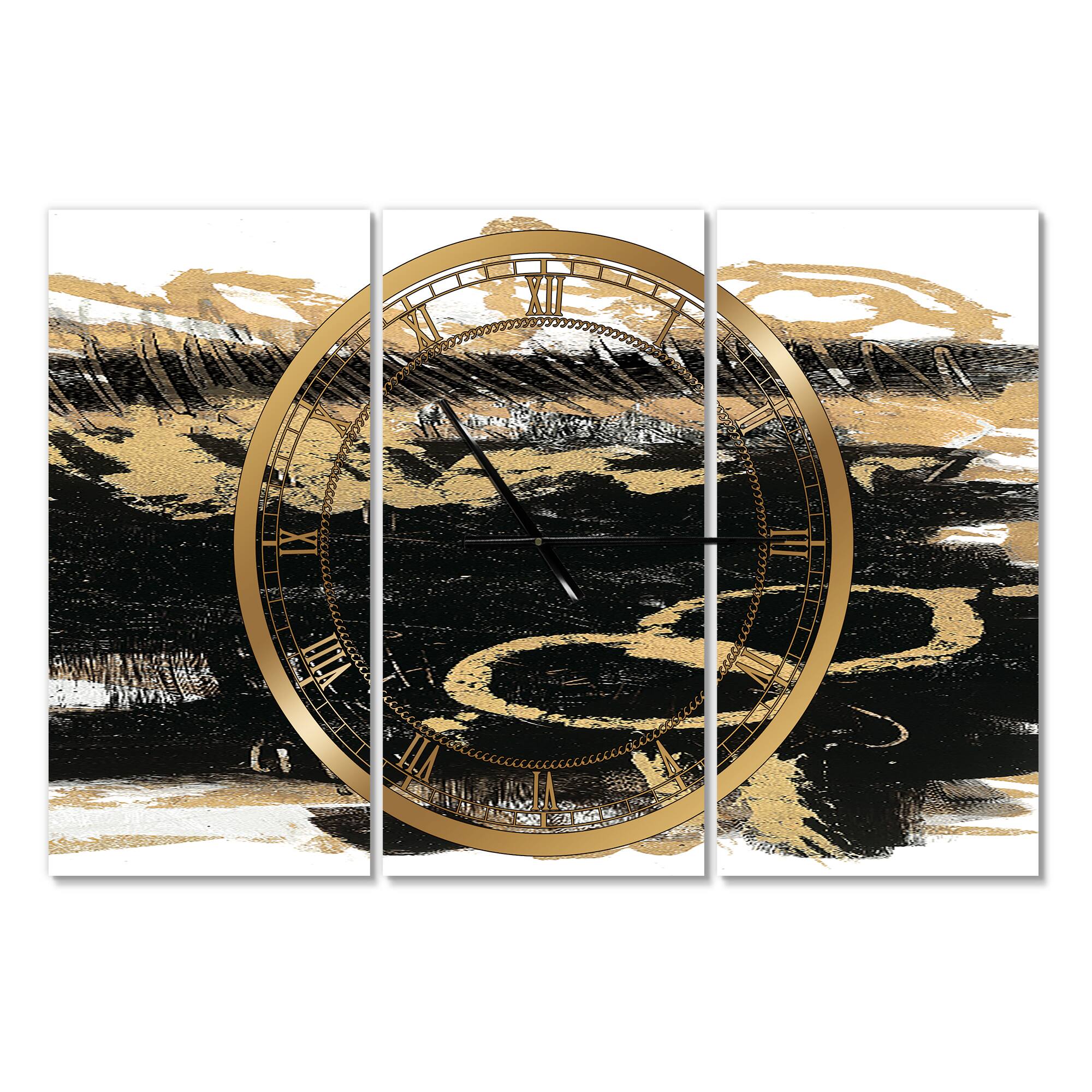 Designart 'Gold And Black Drift Iii Modern Multipanel Wall Clock
